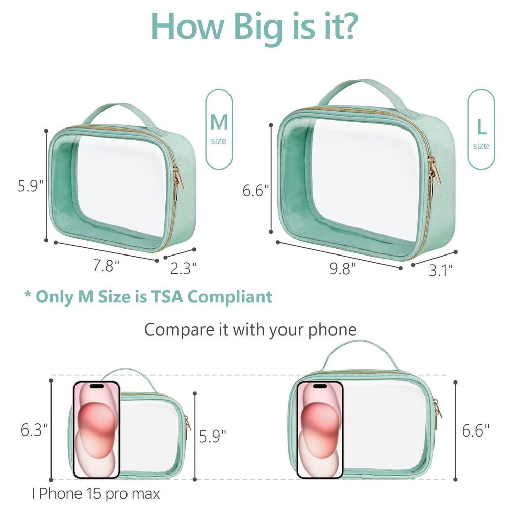 Tsa Approved Toiletry Bag - Glitter Textured Clear Makeup Bag, Personalized😉 - Picture 7 of 8